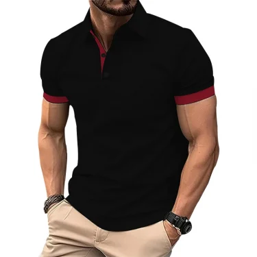 Men Summer Short Sleeve Pure Color Polo Shirt Men Sport Slim Fit Business Polo Shirt 3D Digital Print Button Polo Shirt 6