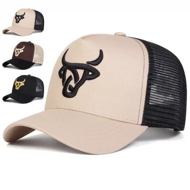 Unisex Ox Head Embroidery Baseball Net Caps Outdoor Adjustable Spring and Summer Casual Sunscreen Hat 1