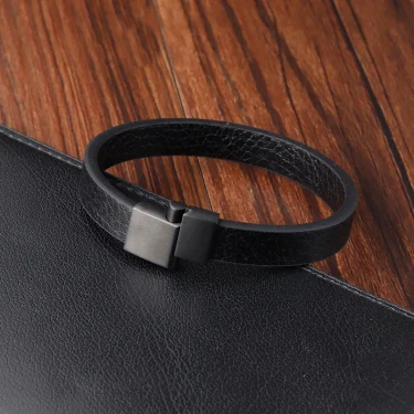 Fashion Braided Rope Wrap Black Leather Bracelets for Men Classic Style Stainless Steel Bangle Couple Charm Jewelry Gifts 5