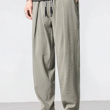 Summer Cotton Casual Jogger Linen Pants Men Ice silk Baggy Trousers Male Walking Wide leg Loose Sweatpants Chinese 2