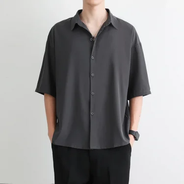 1pcs Summer Thin Men Short Sleeve Shirt Man Ice Silk Loose Style Shirt Male Fashion Casual Lapel Button-down Shirt Men Top S-3XL 2