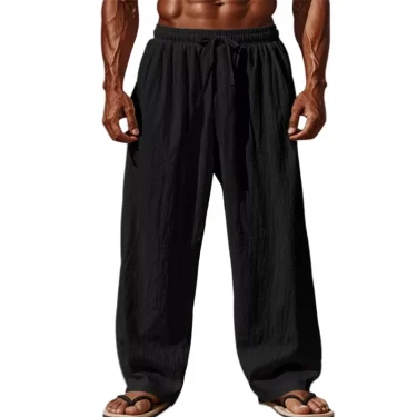 2025 New Men's Cotton and Linen Casual Pants Simple and Comfortable Straight Leg Pants Waist Drawstring Plus Size Looser 6