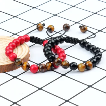 2Pcs Adjustable Braided Natural Stone Beads Bracelets&Bangles For Couples Women Men Tiger Eye Lava Bracelet Yoga Jewelry Pulsera 5
