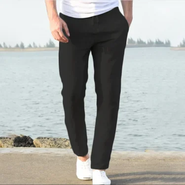 Men's Cotton Linen Pants Joggers Sweatpants Streetwear Breathable Solid Color Linen Trousers Vacation Summer Loose Pants S-5XL 3
