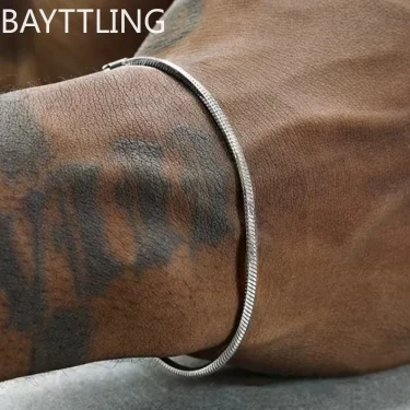 925 sterling silver 3MM Snake Chain Bracelet Men Hip Hop Simple Bracelet For Women Fashion Charm Punk Party Jewelry Wholesale 1