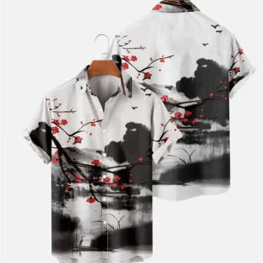 Men's Summer Designer Shirt 3D Ancient Style Plum Blossom Print Hawaiian Shirt Short Sleeve Floral Fashion Retro 3