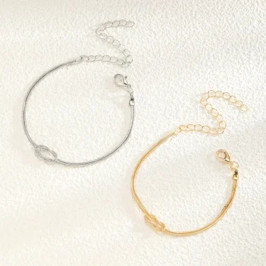 LATS Simple Metal Handmade Knot Couple Bracelet for Women Men Gold Silver Color Valentine's Day Fashion Jewelry Gifts 4