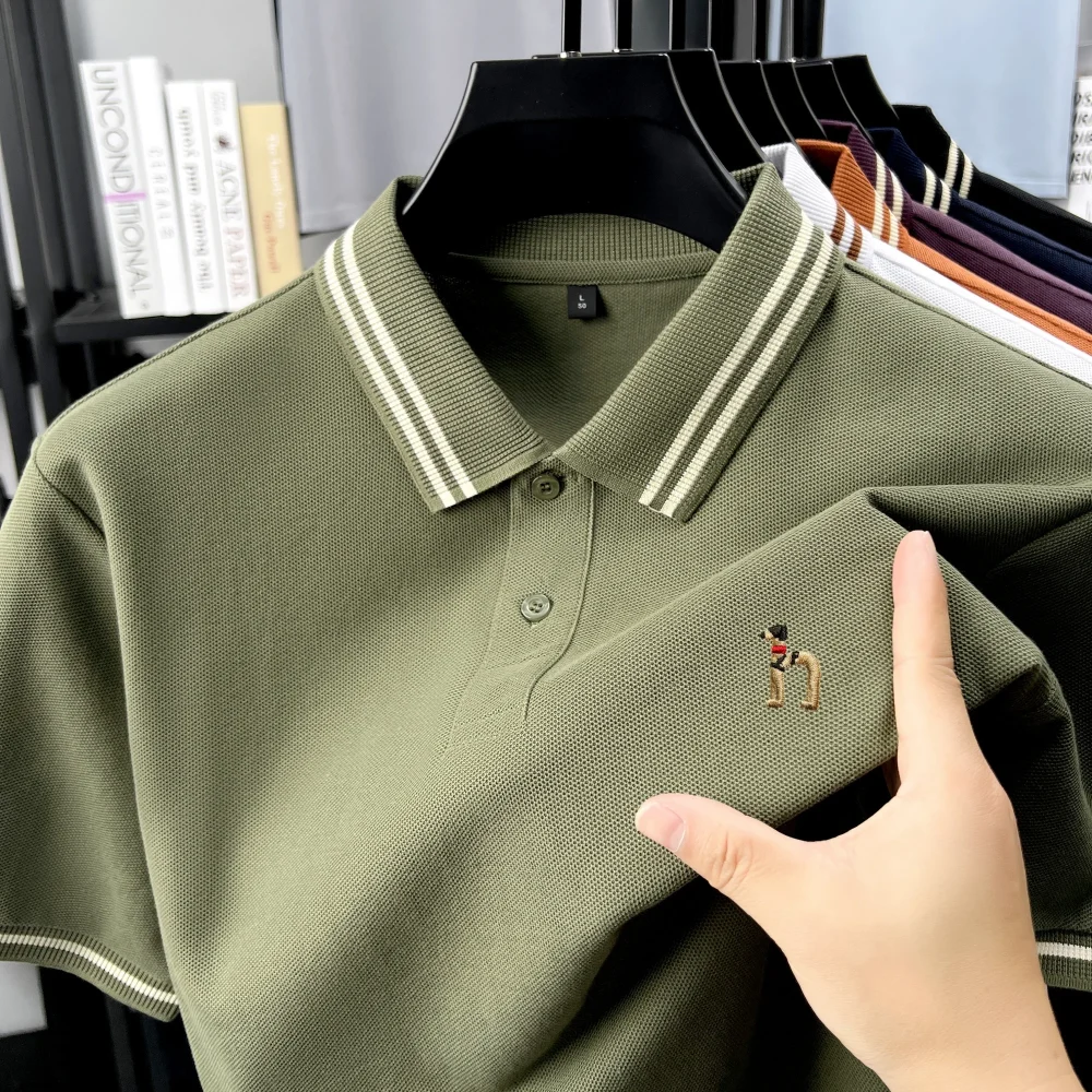 100% pure cotton summer men's original custom embroidered short sleeve new fashion hot selling polo shirt breathable T-shirt top 6