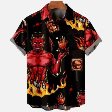 Demonic Horror 3D Printed Hawaiian Shirt Men's Loose Breathable Summer Short Sleeve 4