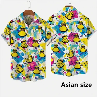 Hawaiian Men Shirts 3D Print Cartoon Cute Duck Printing Short Sleeve Shirt Hip Hop Summer Button Shirts For Men 1