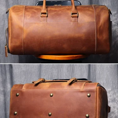 MUNUKI Vintage Crazy Horse Genuine Leather Travel bag Large Luggage bag men Leather duffle bag Large Weekend Bag Tote Big 4