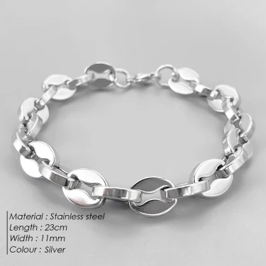 ELANDIS High quality Stainless Steel Thick Chain Bracelet for Men and Women Fashion Punk Gold Plated Bean Chain Bracelets Jewelr 2