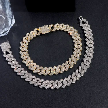 Fashion Bling Paved Rhinestone Prong Cuban Chain Bracelet for Women Men Hip Hop Iced Out Chunky Link Chain Bracelets New Jewelry 2