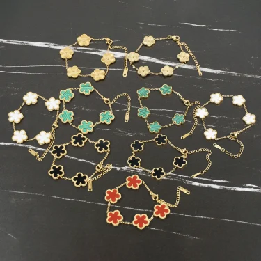 Y2K Style Metal Double Sided Plum Blossom Plant Five Leaf Flower Adjustable Bracelet Stainless Steel Luxury Women's Clover 1PC 6