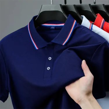 2025 New Men's Casual Solid Color Short Sleeved Polo Shirt Summer Fashionable and Comfortable Versatile Top 2