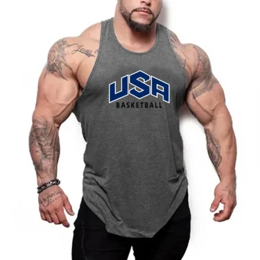 Usa Basketball Letter Logo Sleeveless Shirt Gym Bodybuilding Fitness Muscle Y-back Singlet Cotton Breathable Loose Men's Vests 1