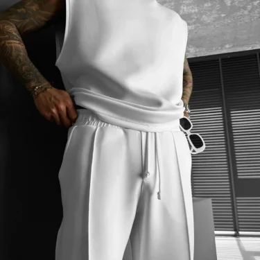 New summer sleeveless sports suit 2025 men's casual solid color trousers men's clothing vest two-piece set, 6