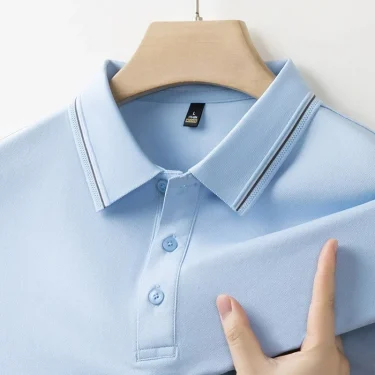 2025 New Men's Business Casual Short Sleeved Shirt Solid Color Polo Shirt Fashionable Breathable Comfortable Versatile Top 2