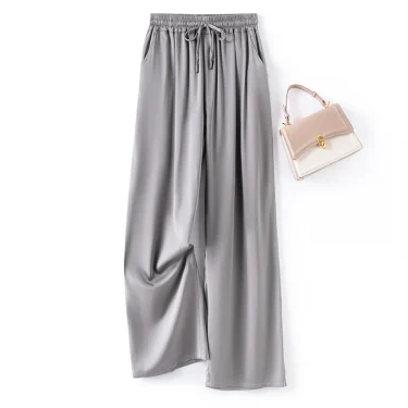 2025 Women's Fashion Spring/Summer New Versatile 93% Natural Mulberry Silk Double Qiao Satin Loose Casual Straight Pants 3