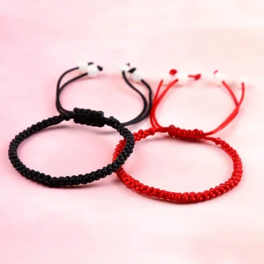 Handmade Black Red thick Rope Knot Bracelet for Women Men Retro Ethnic Style Tibetan Buddha Braid Chain Couple Friendship Jewelr 4