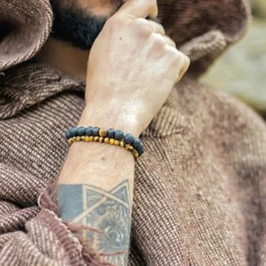 Volcanic Stone Bracelet for Men Lava Wooden 8mm Beads Bracelet Tibetan Buddha Wrist Chain Women Men Jewelry Gift New Bracelets 5
