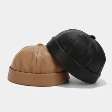 Solid Color PU Leather Landlord Hat Men Women Simplicity Retro Melon Skin Caps Autumn Winter Adjustable Docker Hat Fashionable 5