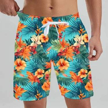 Hawaiian men's Beach Shorts Tropical Plant Beach Patterns 3D Printed men's Shorts Summer Swin Trunks Vacation men's Clothing 6