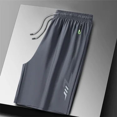 Plus Size Ice Silk Sport Shorts Man Breathable Quick Dry Track Shorts Outdoor Drawstring Running Shorts with Zipper Pocket 6XL 6