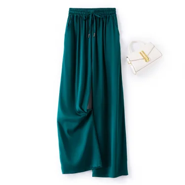 2025 Women's Fashion Spring/Summer New Versatile 93% Natural Mulberry Silk Double Qiao Satin Loose Casual Straight Pants 5