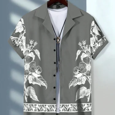 Men's Hawaiian Shirts Men's Short Sleeve Shirts Summer Casual Fun Hawaiian Vacation Printed Button Lapel Short Sleeve Shirts 3