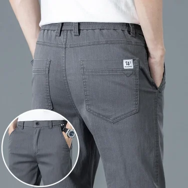Spring Summer Men's Pants Thin Straight Slim Casual Pants Korean Solid Color Male Clothing Elastic Cotton Business Trousers 1
