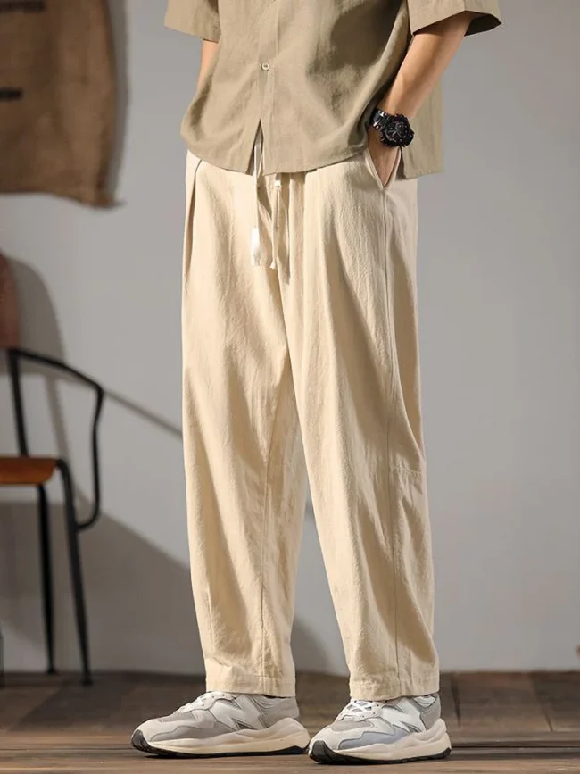Japenese Cotton Linen Pants Men Summer Straight Casual Ice Silk Sweatpants Male Wide leg Oversize Linen Trousers 2024 New 4