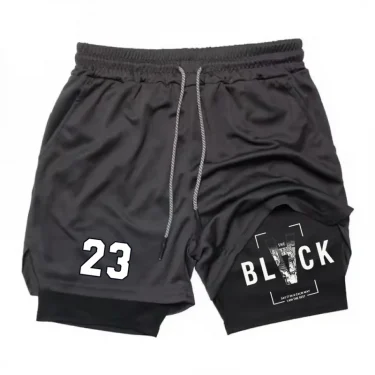 Men's casual 23 print double-layer sports shorts, drawstring beach shorts for summer beach vacations 4