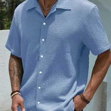 New Summer Men's Shirt - Short Sleeve Solid Color Relaxed Fit Casual Wear 1