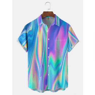 Hawaiian Shirt Men's Summer 3d Line Print Holiday Harajuku Short Sleeve Y2k Tops Tees Clothing Oversized Blouse Casual Camisa 1