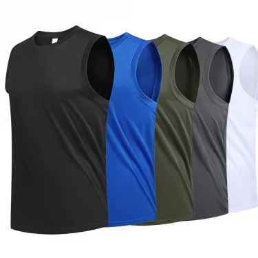 Men's New Large Size Breathable Ice Silk Quick Dry Sleeveless Vest Round Neck Casual Running Fitness M-8xl Summer Sports T-Shirt 1