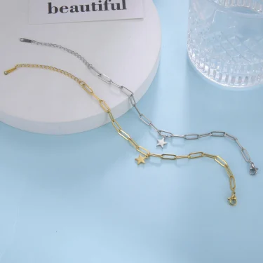 Amaxer Stainless Steel Bracelet For Women Man Pentagram Paper Clip Chain Pulseira Wedding Anniversary Jewelry Mother Gift 6