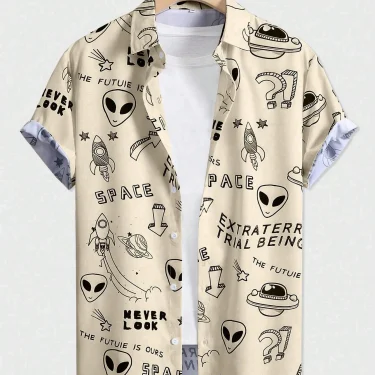 Summer Men Women Seaside button-down Versatile Shirts With Personalized And Interesting Print Design short-sleeved Fashion Tops 3