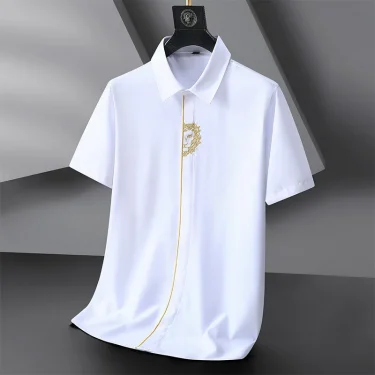 Upto 10XL Size Short Sleeve Embroidered Shirt Men's Casual Loose Oversized Black and White Short Sleeve Shirt Summer 2