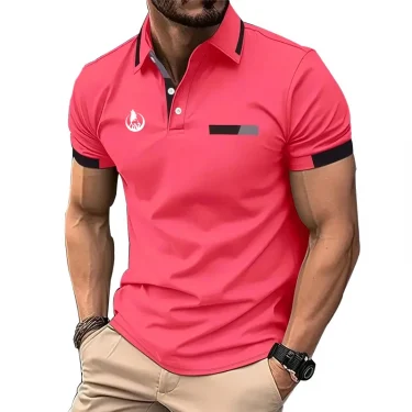 Men Summer New Business Casual Short Sleeve Button Polo Shirt Men Sport Fashion Slim Fit Pure Color Quick Drying Polo Shirt Tops 5