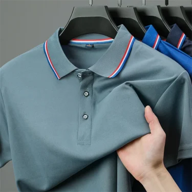 2025 New Men's Casual Solid Color Short Sleeved Polo Shirt Summer Fashionable and Comfortable Versatile Top 3