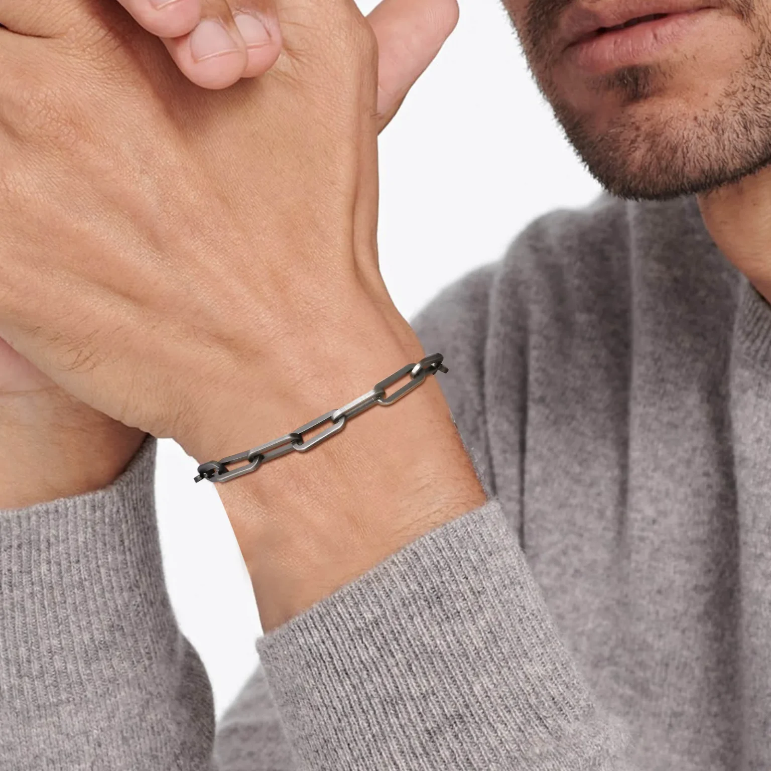 Vnox Unisex 5mm Rectangular Link Chain Bracelets, Adjustable Black Paperclip Chain Wristband Jewelry Gift for Men Women 2