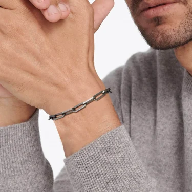 Vnox Unisex 5mm Rectangular Link Chain Bracelets, Adjustable Black Paperclip Chain Wristband Jewelry Gift for Men Women 2