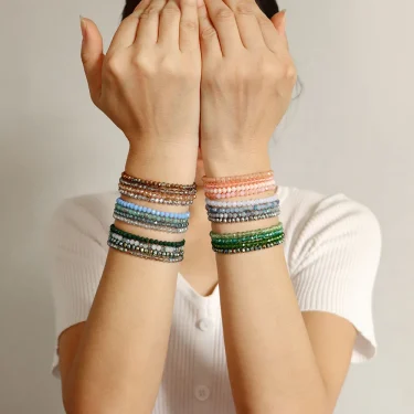 4 Pieces Set Faceted Glass Beads Stretch Bracelet for Women Men Crystal Beads Multi Color Elastic Rope Bracelet Handmade Jewelry 2
