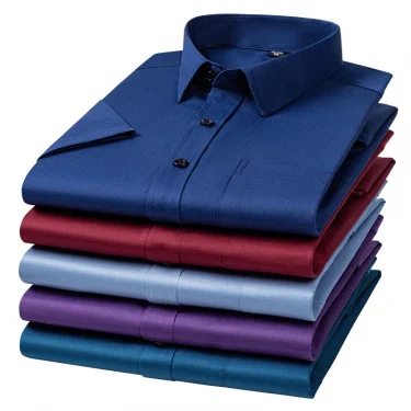 New Anti-Wrinkle Men Shirts Short Sleeves Dress Shirts For Men Slim Fit Camisa Social Business Blouse Pocket White Shirt S-7XL 1