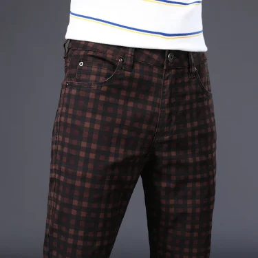 OUSSYU Brand New Men's Slim Plaid Casual Pants Men High Quality 98% Cotton Stretch Classic Trousers Male Plus Size 28 38 40 42 5