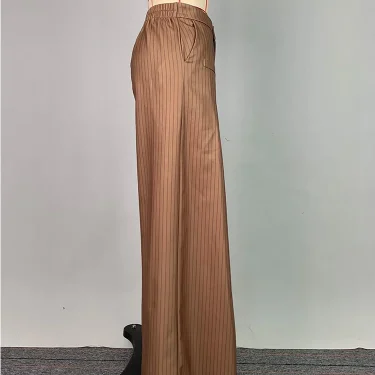 Gymystars Brown Striped Trousers Women's Wide Leg Pants New Fashion Pleated Loose Suit Pants Famale Clothing Office Commute 5