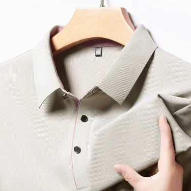 2025 New Men's Business Casual Long Sleeved Shirt Solid Color Polo Shirt Fashionable Breathable Comfortable Versatile Top 2