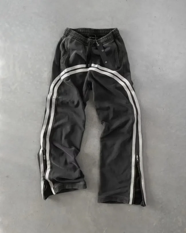 Double Stripes Zipper Cargo Pants Y2K Harajuku Embroidered Streetwear High waisted Wide Leg Pants Men Women Trousers 1