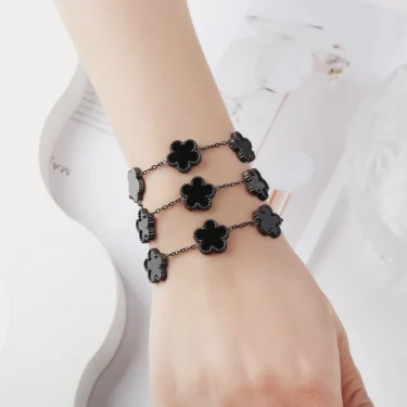 Light Luxury Fashion Stainless Steel Five Leaf Flower Adjustable Bracelet Vintage for Men Women Fashion Wrist Jewelry Clover 6